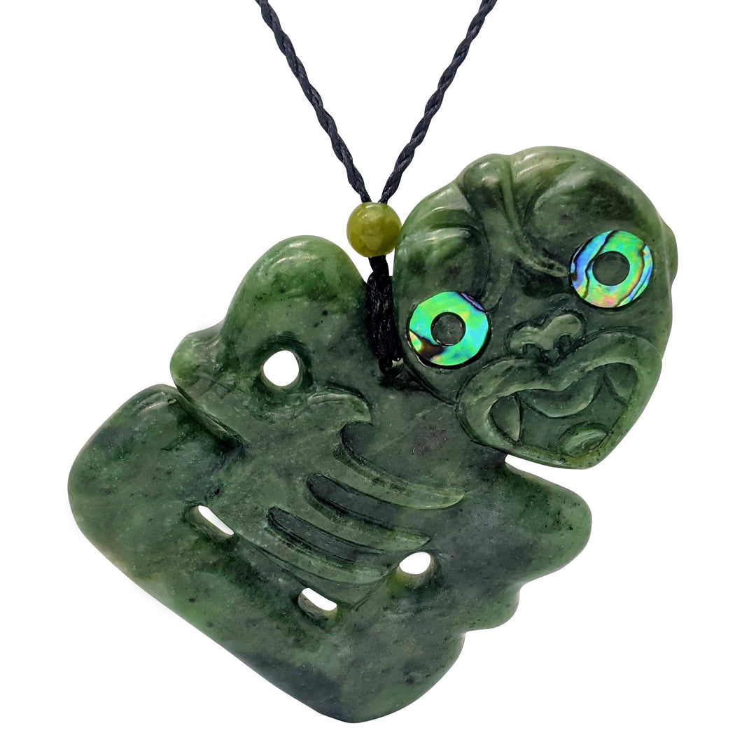 81stgeneration Anhänger Halskette Abalone HEI Tiki Skulptur Geschnitzte Nephrit-Jade für Herren