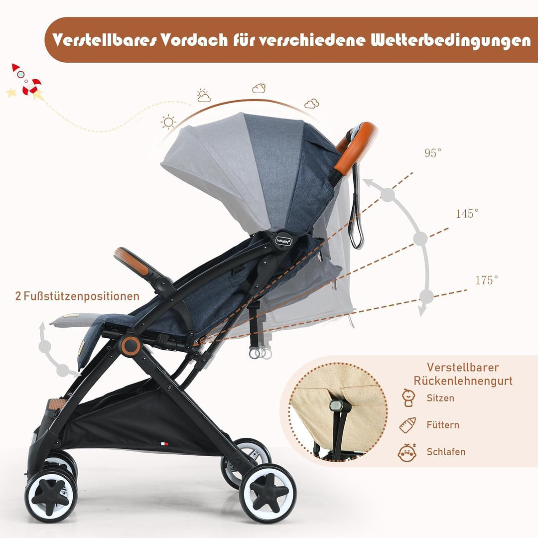 DREAMADE Kinderbuggy Klappbar mit Liegefunktion, Faltbar Buggy mit 5-Punkt-Sicherheitsgurt & Aufbewa