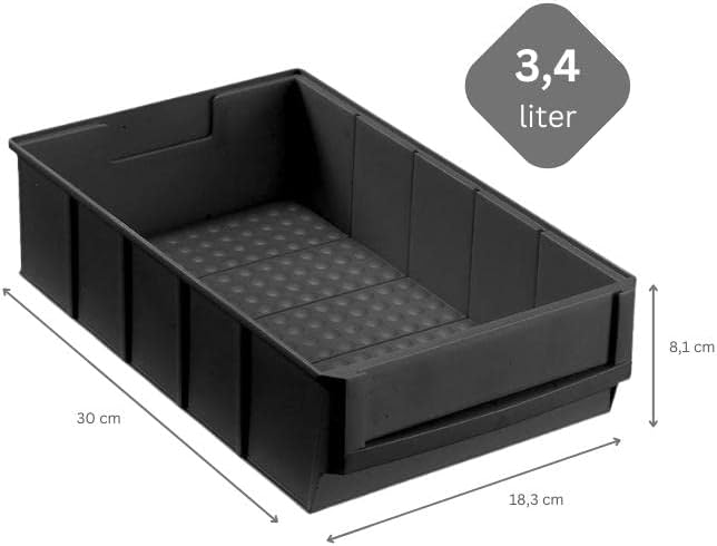 SuperSparSet 24x Leitfähige Industriebox 300 B | HxBxT 8,1x18,3x30cm | 3,4 Liter | ESD, Sichtlagerka