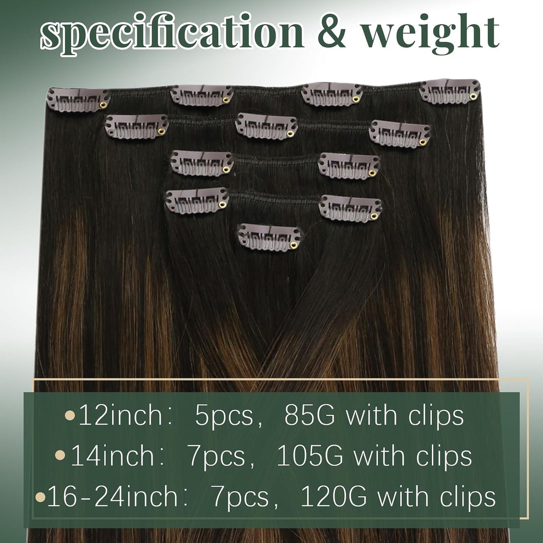 Ugeat Extensions Haare Echthaar Clips 30cm Clip in Extensions Echthaar Balayage Dunkelstes Braun mit