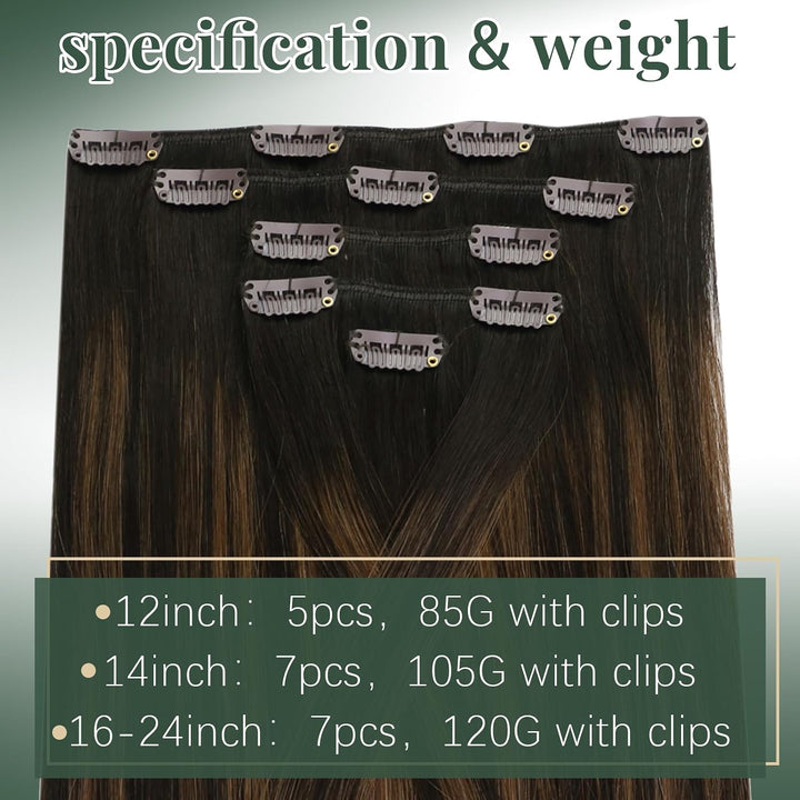 Ugeat Extensions Haare Echthaar Clips 30cm Clip in Extensions Echthaar Balayage Dunkelstes Braun mit