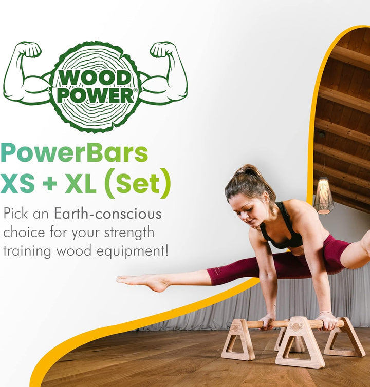 woodpower PowerBars Holz-Parallettes gelenkschonende Liegestützgriffe, Handstand-Barren & Minibarren