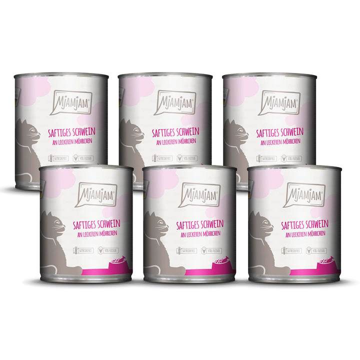 MjAMjAM - Premium Nassfutter für Katzen - saftiges Schwein an leckeren Möhrchen, 6er Pack (6 x 800 g