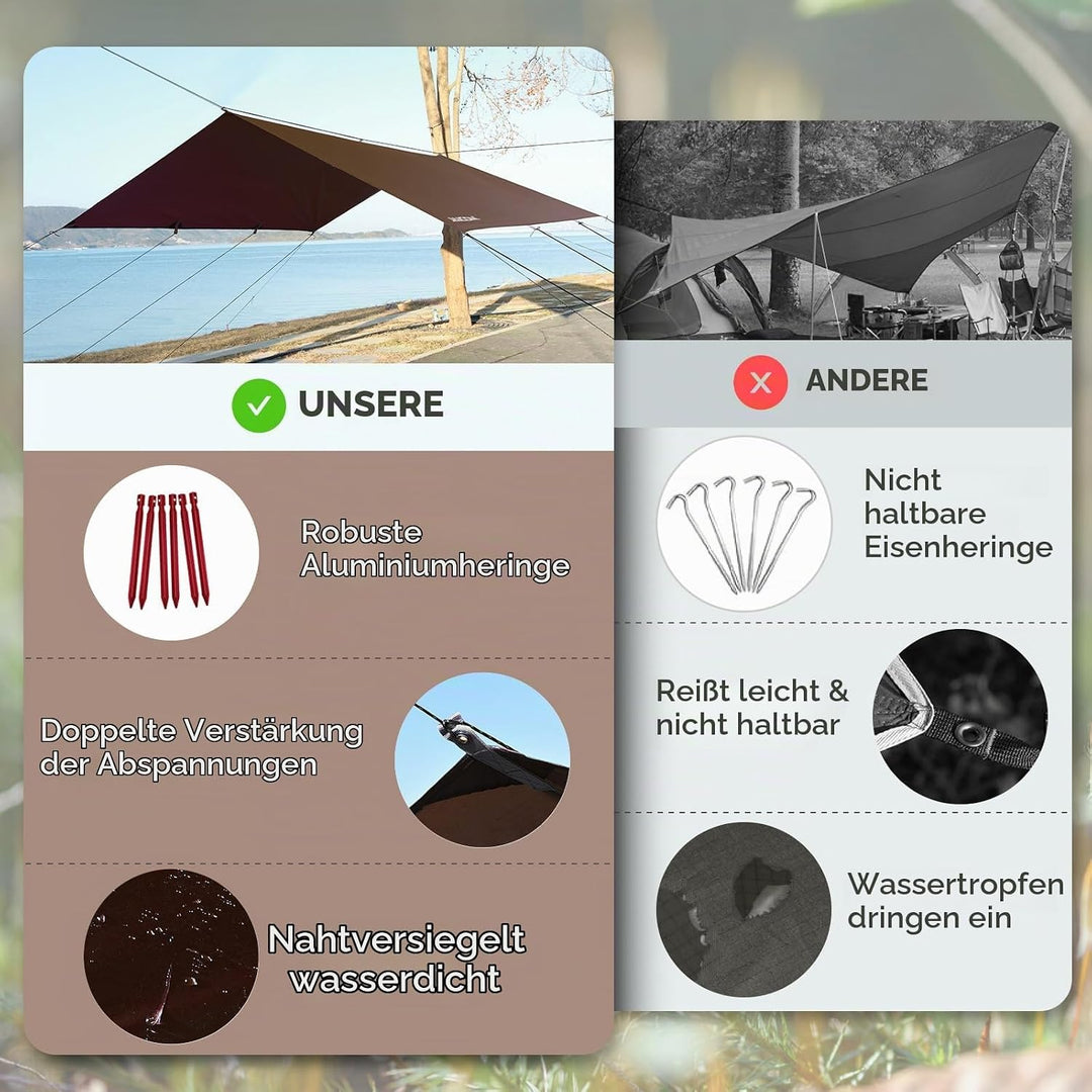 JAICOM Tarp Wasserdicht - 3x3M/4M/5M Camping Zeltplane, Ultraleicht und Tragbar, UV-Schutz &amp; Schnee