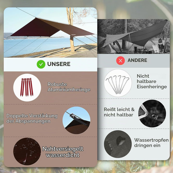 JAICOM Tarp Wasserdicht - 3x3M/4M/5M Camping Zeltplane, Ultraleicht und Tragbar, UV-Schutz &amp; Schnee