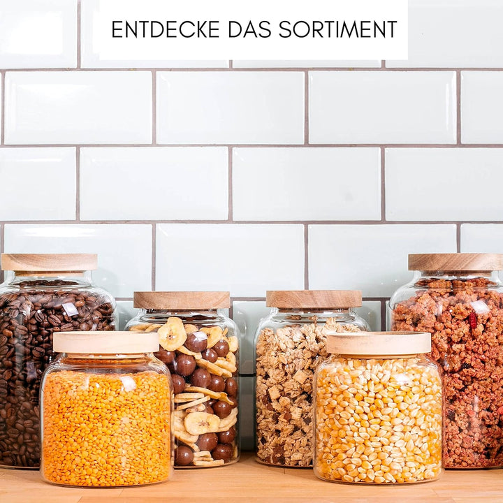 Econovo® Vorratsgläser mit Deckel (2-teilig) 900ml, Vorratsdosen aus Glas mit Holzdeckel luftdicht,