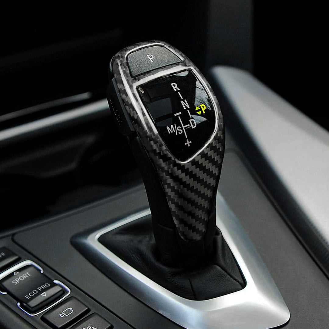 KUNGKIC Kohlefaser Innenraum Zubehör Auto Schalthebelknauf Getriebegriff Abdeckung Schaltknüppel Auf