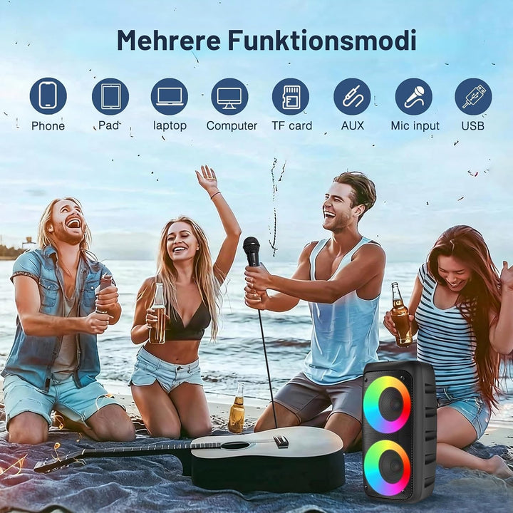 Karaoke Machine for Adults Kids,Colorful LED Lights, Portable Bluetooth Speaker with 1 Wired Mic Sup