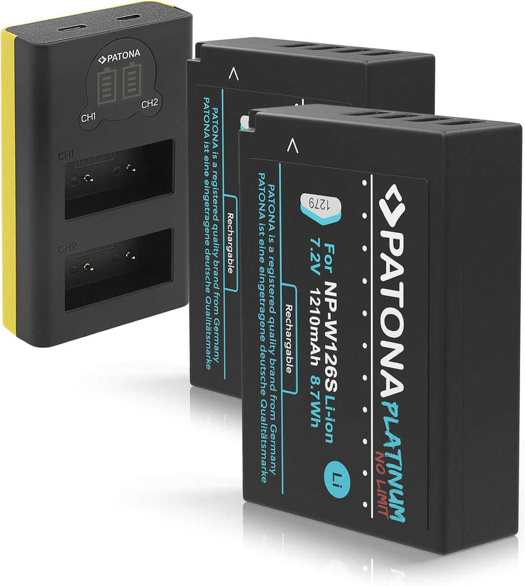 PATONA Platinum NP-W126s NP-W126 Akku-Pack für Fuji mit Mini LCD DUAL Ladegerät (USB) 2x NP-W126 Pla