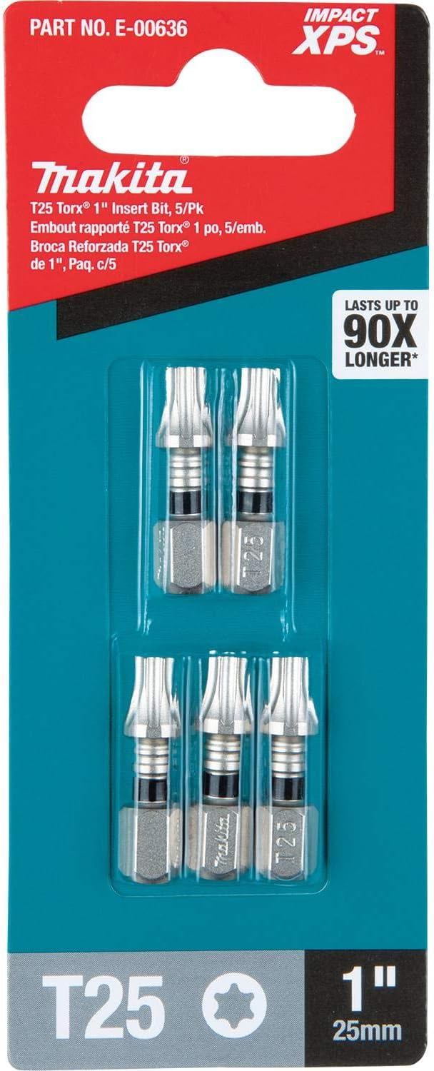 Makita E-00636 Impact XPS T25 Torx 1" Insert Bit, 5/pk 5/pk T25, 5/pk T25