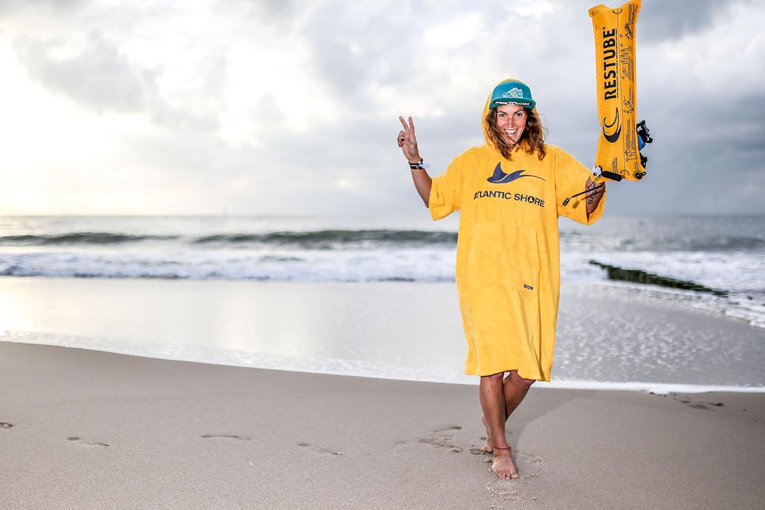 ATLANTIC SHORE | Surf Poncho | Badeponcho mit Kapuze aus 100% Baumwolle | Unisex | Basic für Erwachs