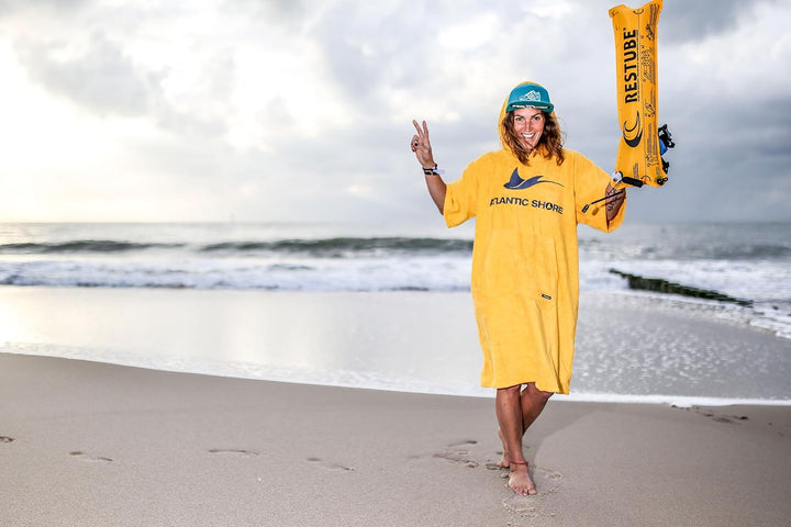 ATLANTIC SHORE | Surf Poncho | Badeponcho mit Kapuze aus 100% Baumwolle | Unisex | Basic für Erwachs