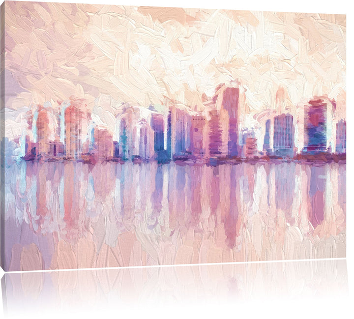 Pixxprint Miami Florida Skyline als Leinwandbild/Grösse: 100x70 cm/Wandbild/Kunstdruck/fertig bespan