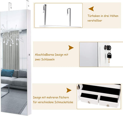 RELAX4LIFE Schmuckschrank, Schmuckregal mit LED-Beleuchtung & Spiegel & Schloss, Schmuckorganizer fü