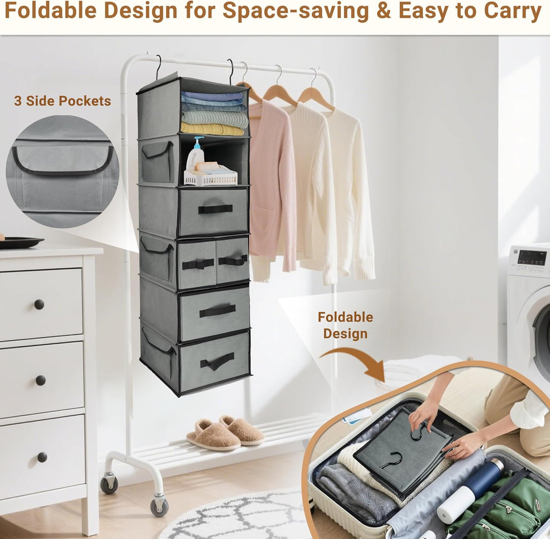 Aufhängende Regale mit 5 Schubladen und 3 Seitentaschen,Langlebiger Stoff hängende Schrank Organizer