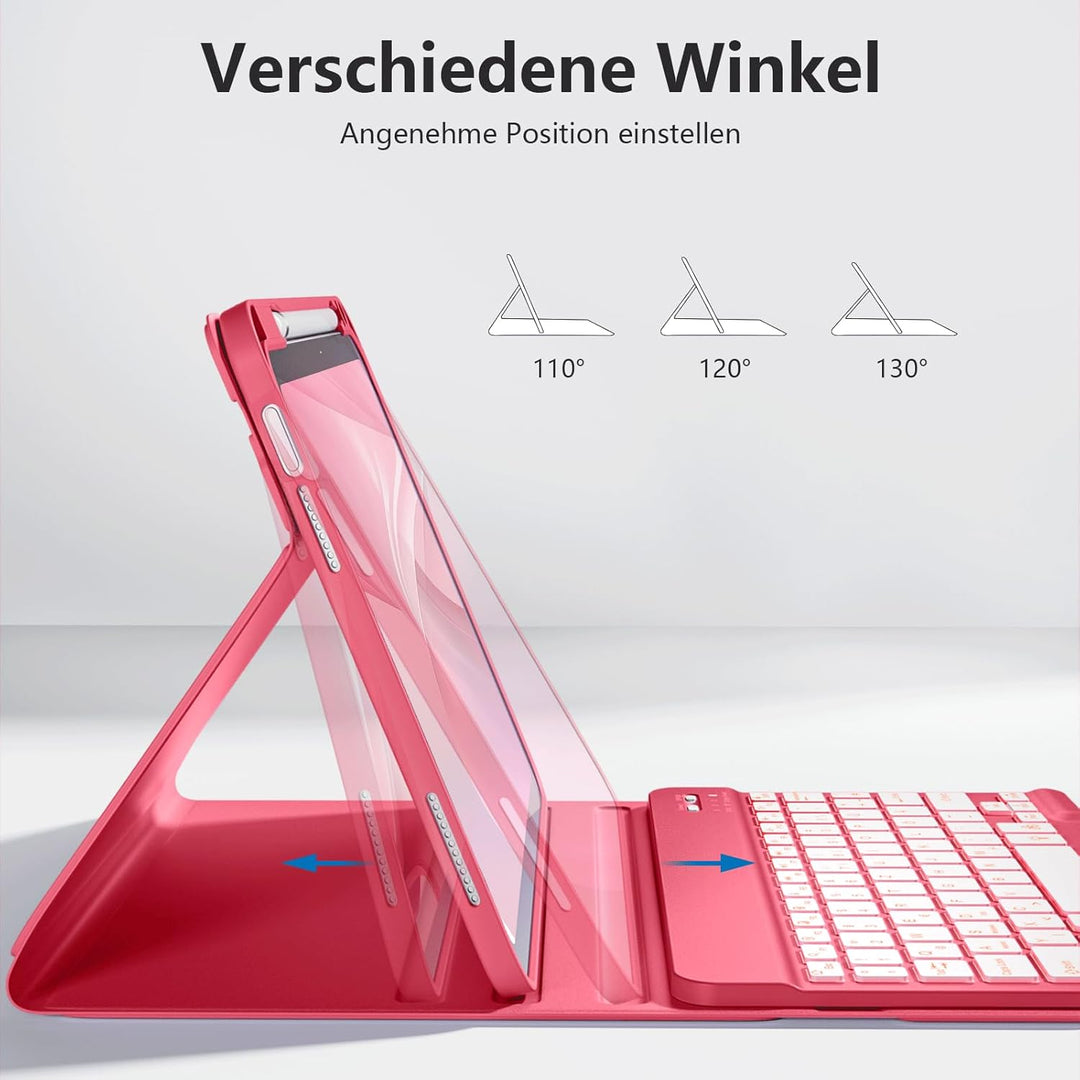 Hülle mit Tastatur für iPad 11 Generation A16/10 Generation (11/10.9 Zoll, 2025/2022), 7-farbige Bel