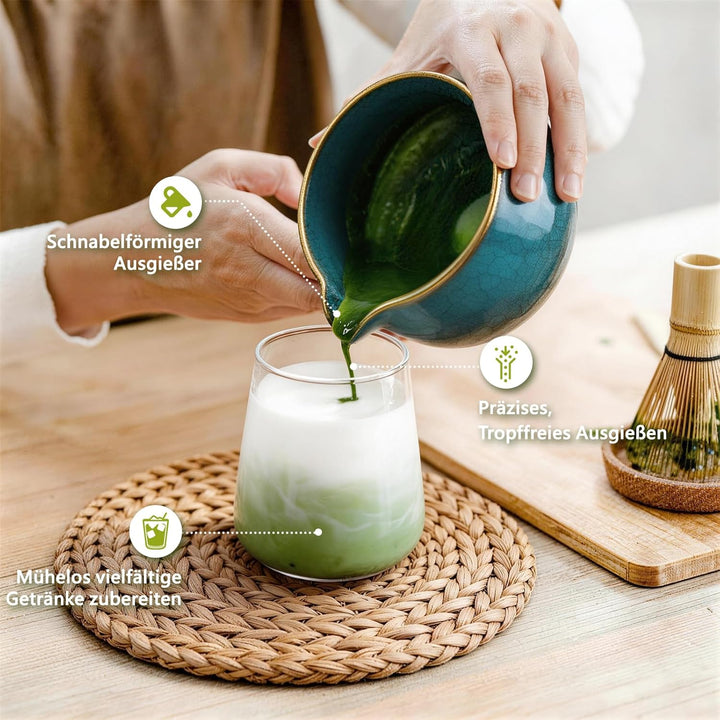 Matcha Set 7-teilig | Premium Tee-Zeremonie Set mit Matcha-Schale, Bambus-Chasen (100+ Spitzen), Hal