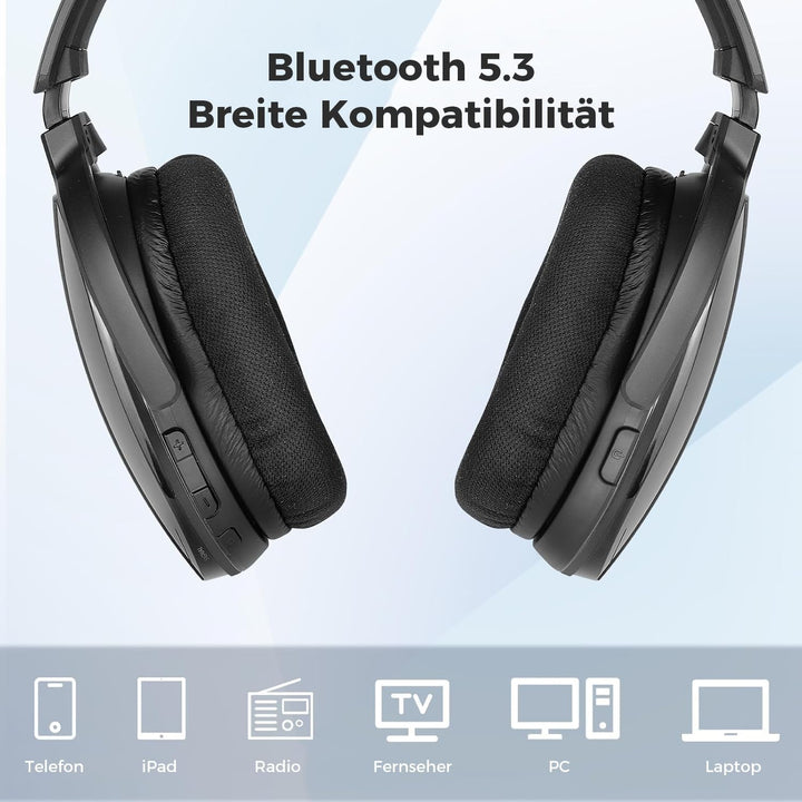 Funkkopfhörer Kabellos für TV – TV Kopfhörer Kabellos mit Ladestation & RF-Sender, Seniorenfreundlic