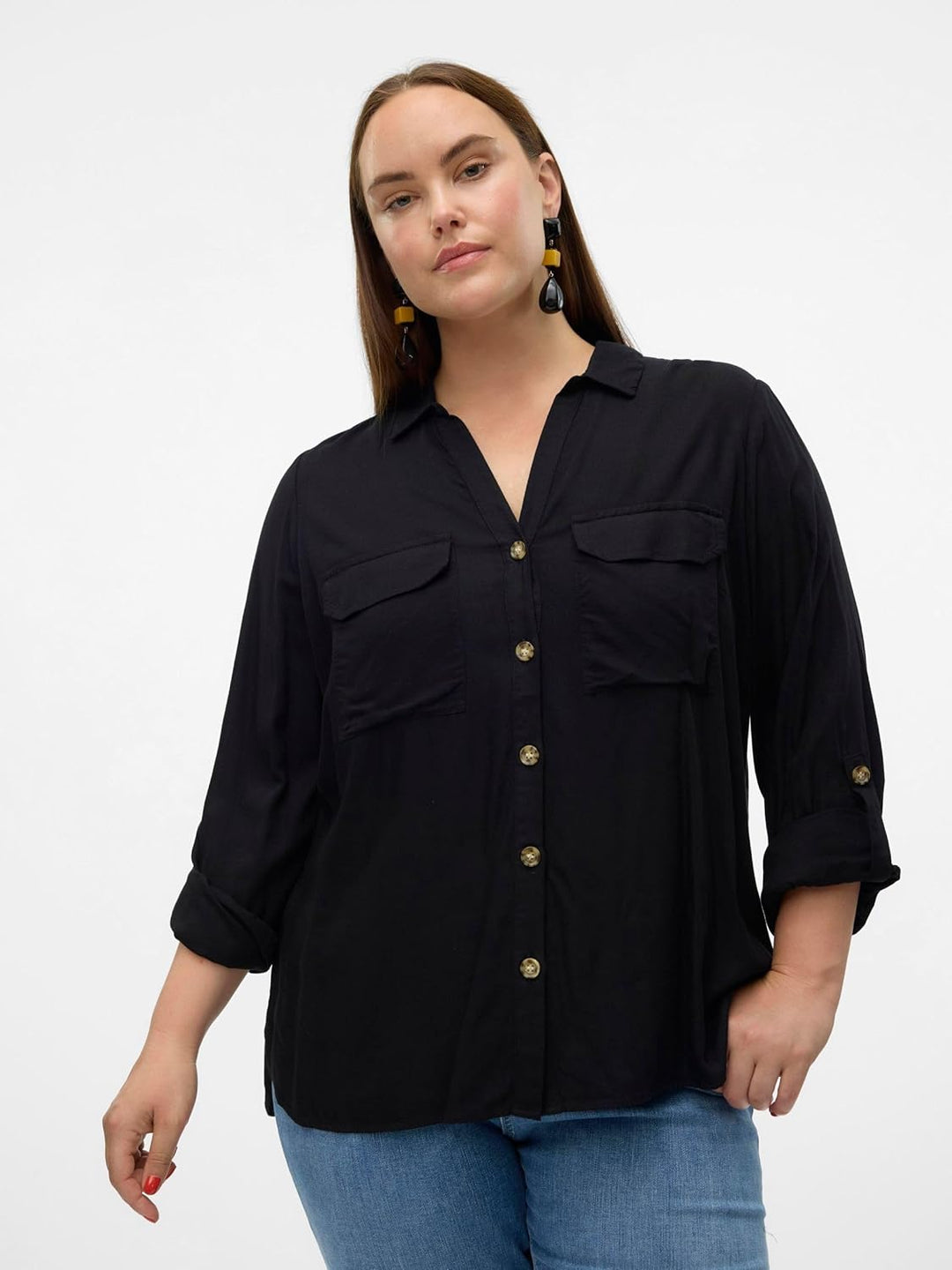 VERO MODA CURVE Damen Vmbumpy L/S Shirt New Curve Noos Bluse, Schwarz