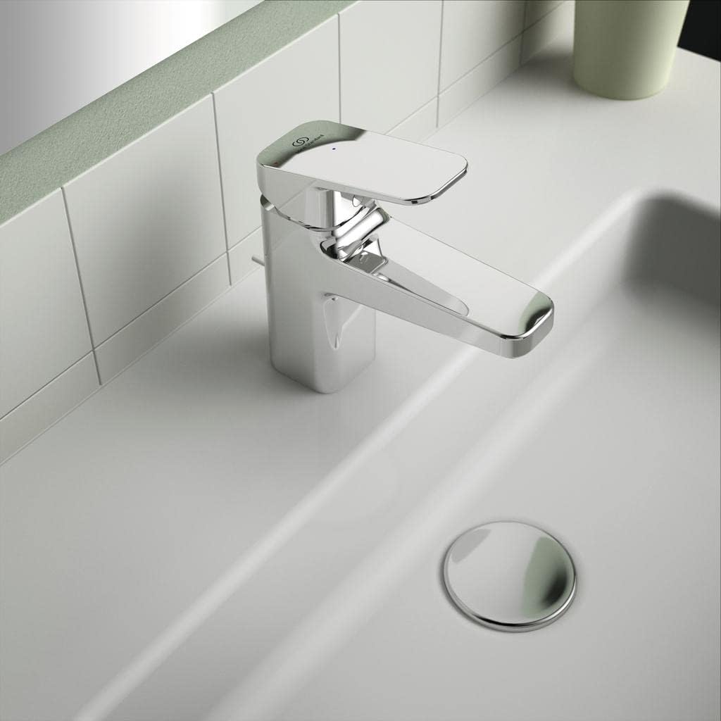 Ideal Standard BD215AA Ceraplan Waschtischarmatur mit Zugknopf-Ablaufgarnitur Auslaufhöhe 73mm BlueS
