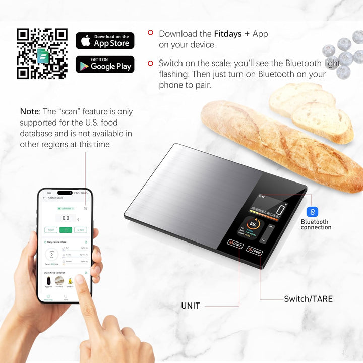 Smart Küchenwaage Kalorienzählung Ernährung Lebensmittelwaage mit kostenloser App & Bluetooth verfol