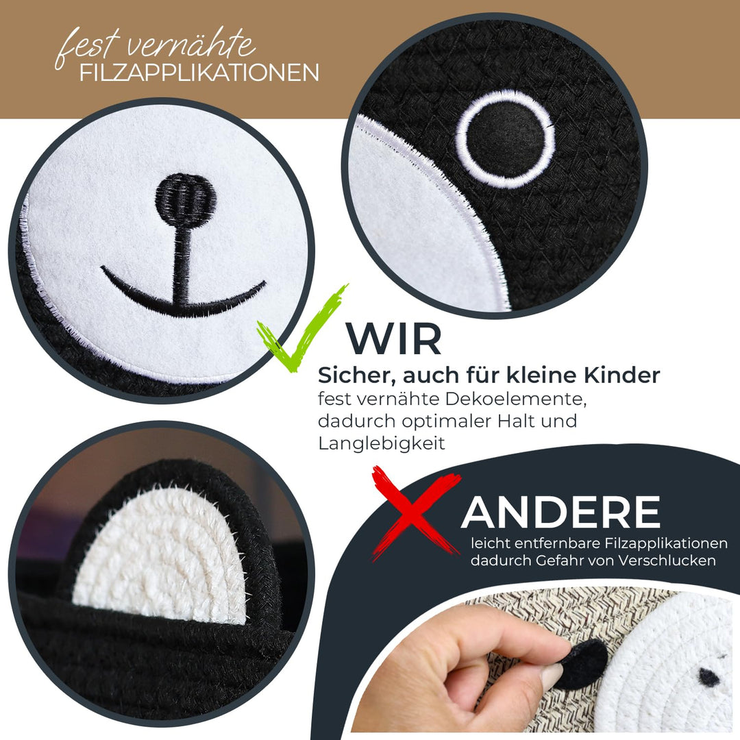 HMF Aufbewahrungskorb mit versteckten Griffen, Korb für Kinderzimmer aus Baumwolle | Bär | 30 x 24 c