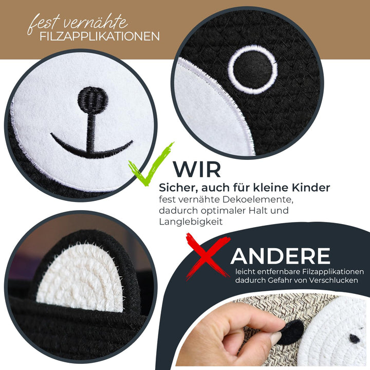 HMF Aufbewahrungskorb mit versteckten Griffen, Korb für Kinderzimmer aus Baumwolle | Bär | 30 x 24 c