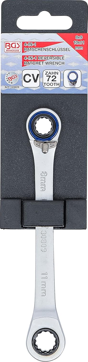 BGS 30809 | Ratschen-Ringschlüssel "4 in 1" | SW 8x9, 10x11 mm, SW 8 x 9, 10 x 11 mm