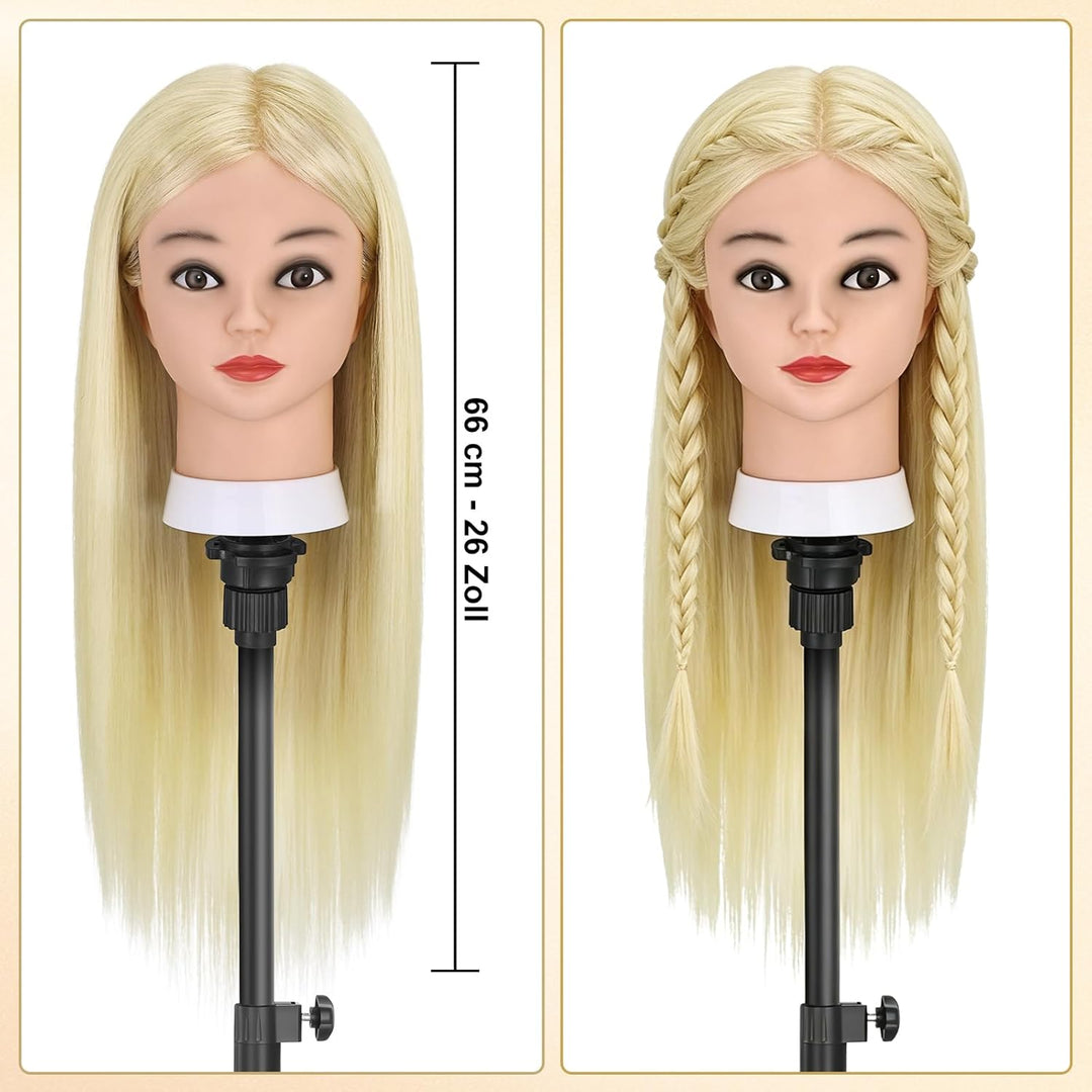 TwoWin Friseurkopf mit Haaren, 26 Zoll (66 cm) 80% Echthaar Mannequin Kopf, Trainingskopf für Stylin