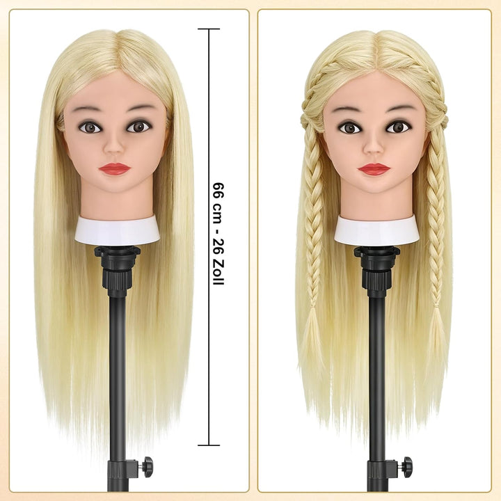 TwoWin Friseurkopf mit Haaren, 26 Zoll (66 cm) 80% Echthaar Mannequin Kopf, Trainingskopf für Stylin
