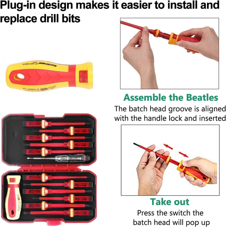 13 Stück Isolierte VDE Schraubendreher Set Elektriker, Screwdriver Set Mit Spannungsprüfer für Spann