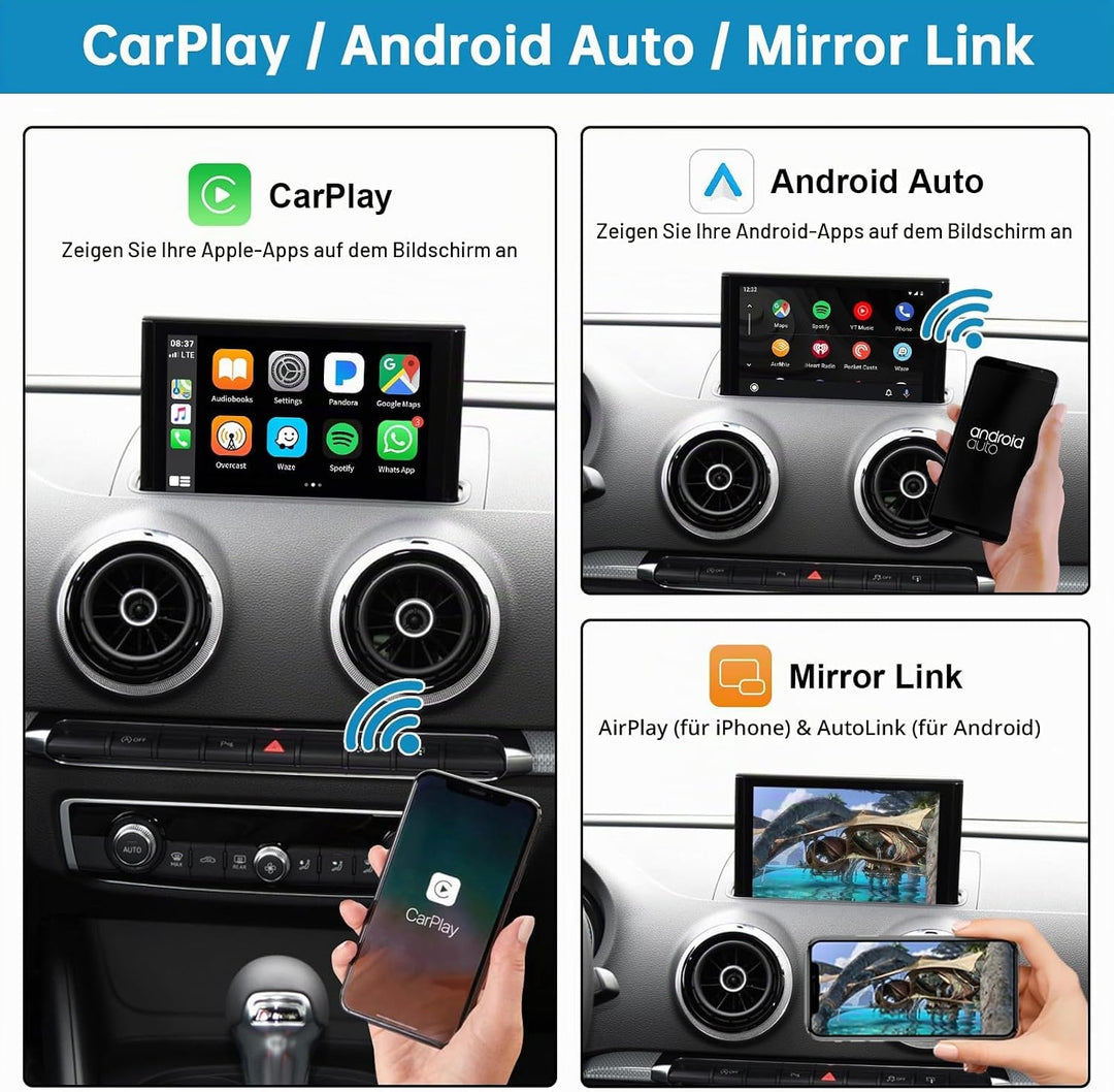 Ninetom Wireless CarPlay &amp; Android Auto Retrofit Kit Decoder für 2013–2018 Audi A3/S3, unterstützt M