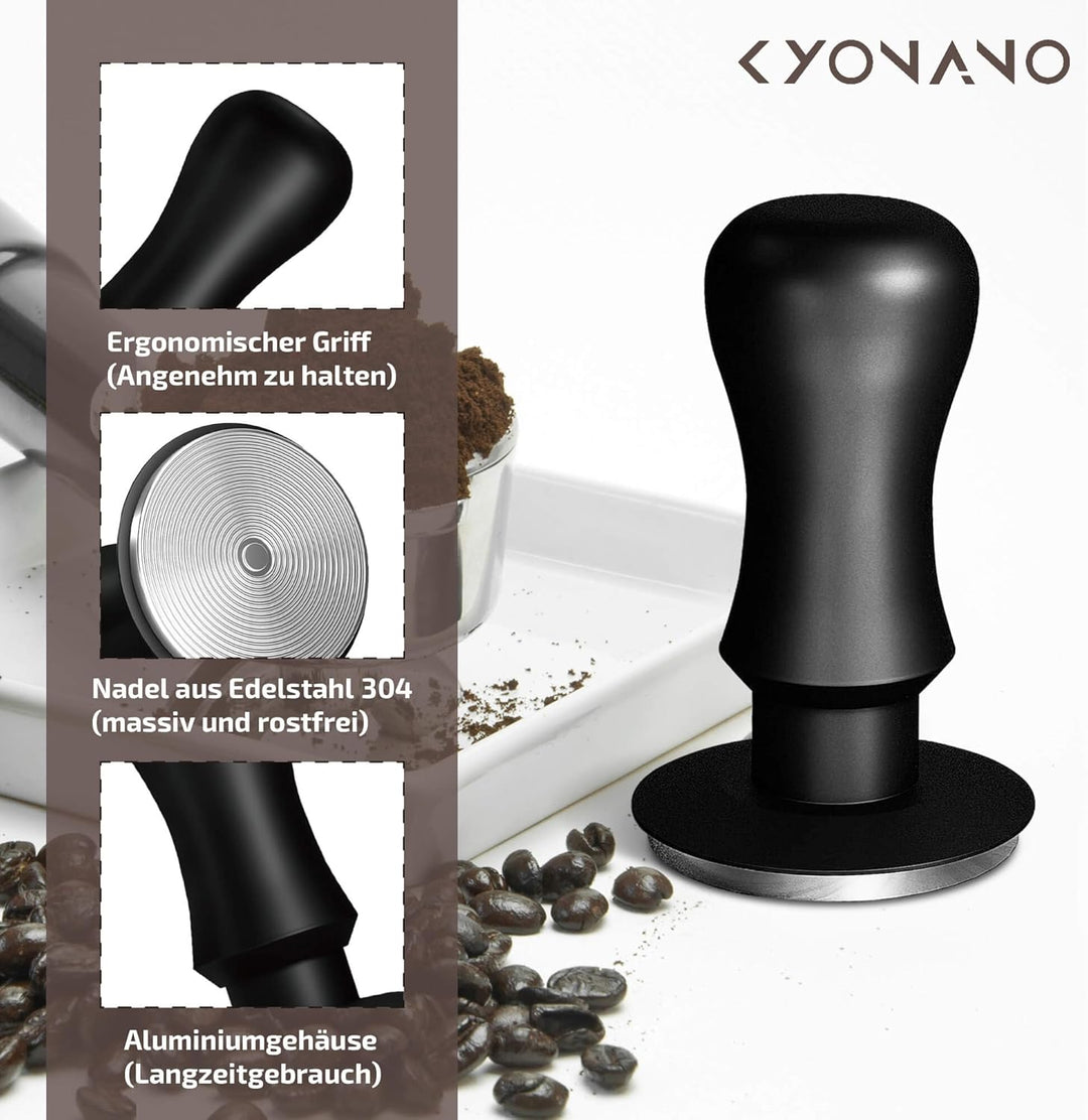 KYONANO Kaffee Tamper 58,5mm - Espresso Tamper mit 30lbs Anpressdruck kalibiriert - Aluminiumgriff &