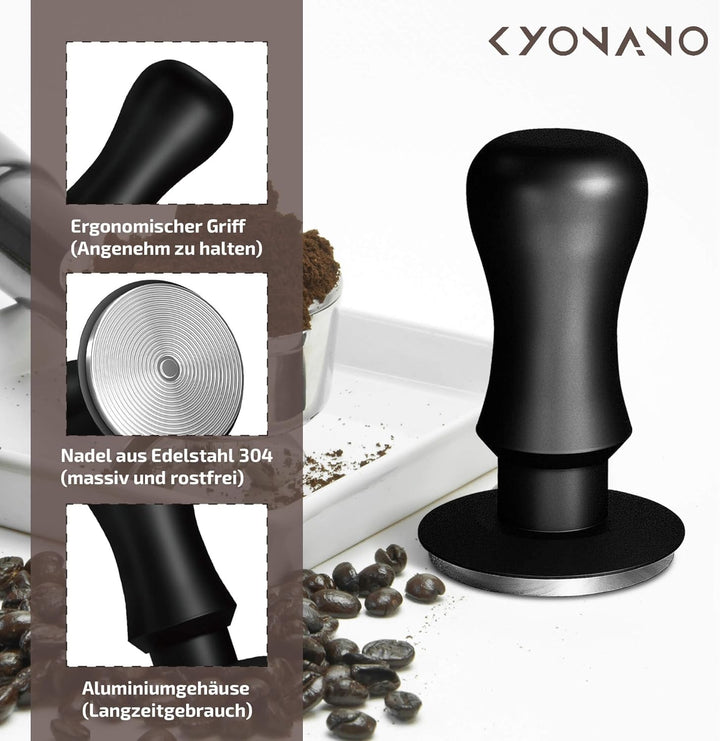 KYONANO Kaffee Tamper 58,5mm - Espresso Tamper mit 30lbs Anpressdruck kalibiriert - Aluminiumgriff &