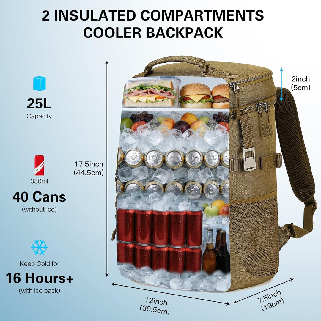 Kühlrucksack 25L Taktischer Kühltasche Rucksack Isolierte Auslaufsicher Kühl Thermo Rucksack mit Fla