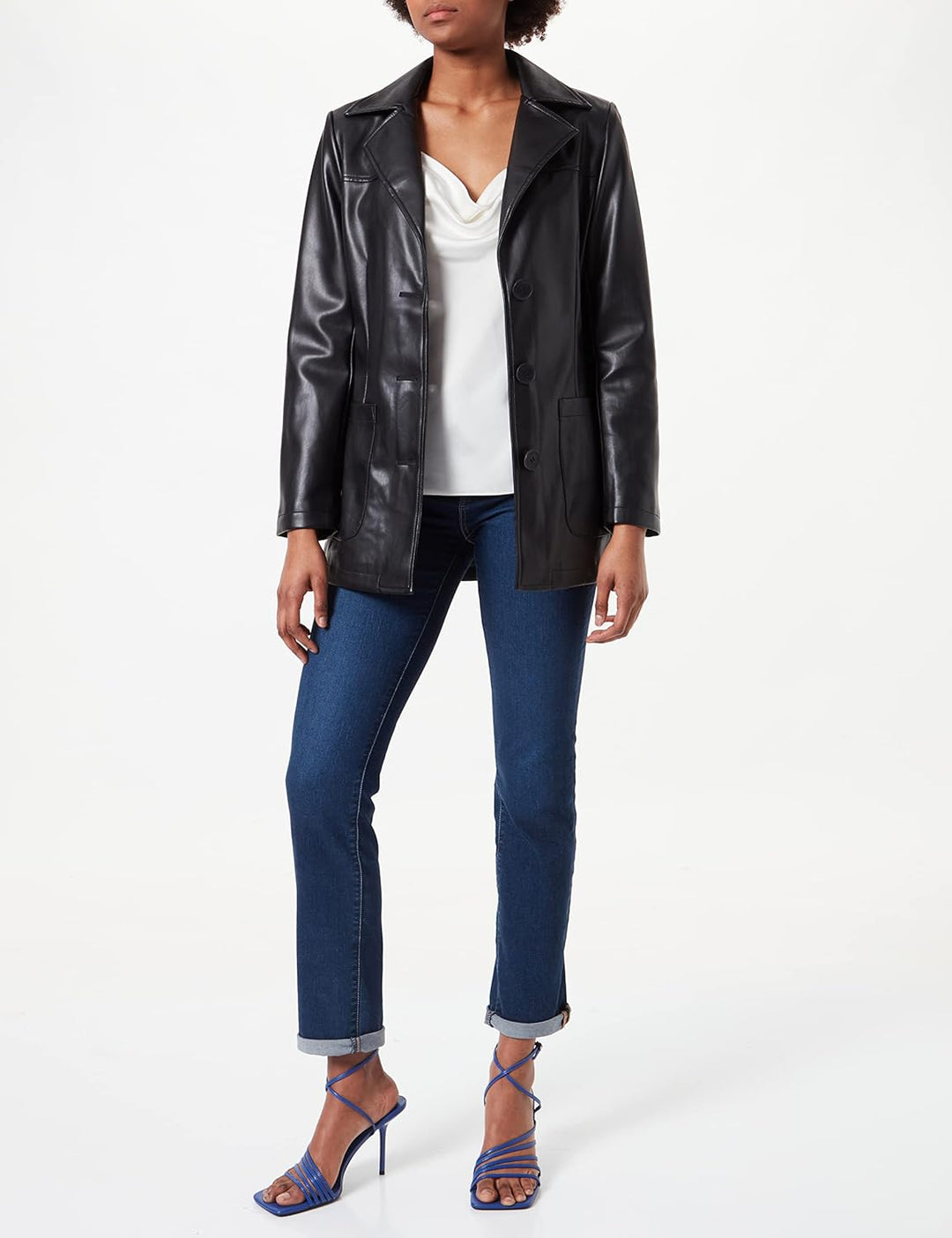 NA-KD Damen Pu Blazer 32 Schwarz, 32 Schwarz