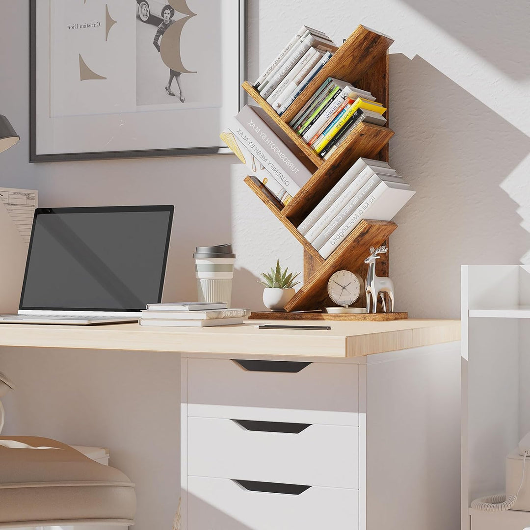 YMYNY Bücherregal im Baumform, 4 Ebenen Raumteiler, Standregal, 30x17x60 cm, Platzsparend, Holzregal