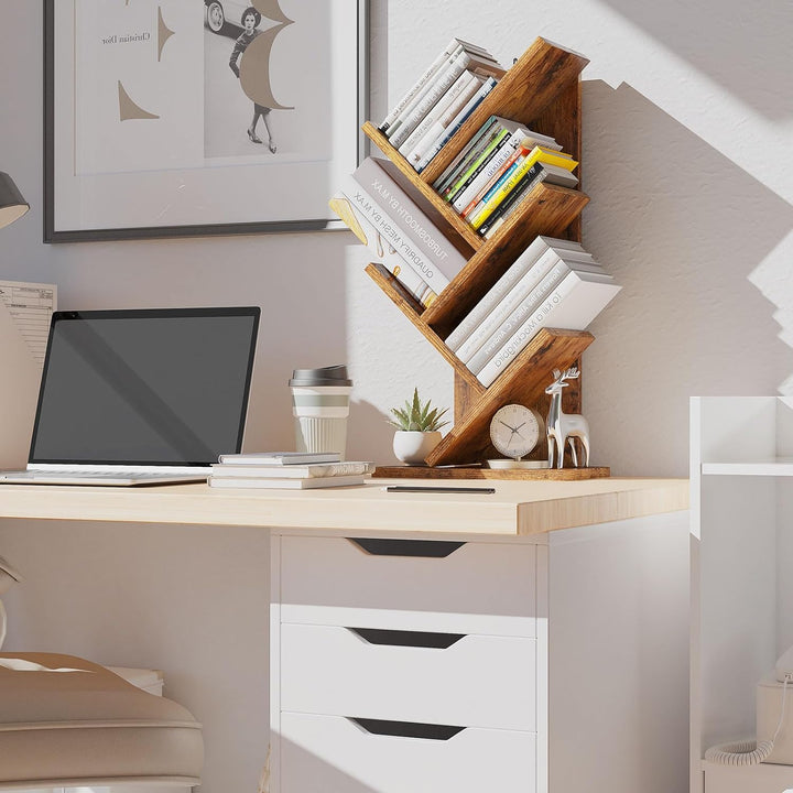 YMYNY Bücherregal im Baumform, 4 Ebenen Raumteiler, Standregal, 30x17x60 cm, Platzsparend, Holzregal