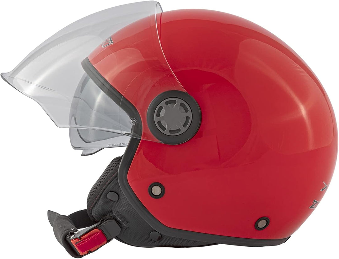 Jethelm Roller Motorrad Helm Zugelassen ECE2205 Lange Klares Visier Sonnenblende 59-60 cm ( L) Rot,