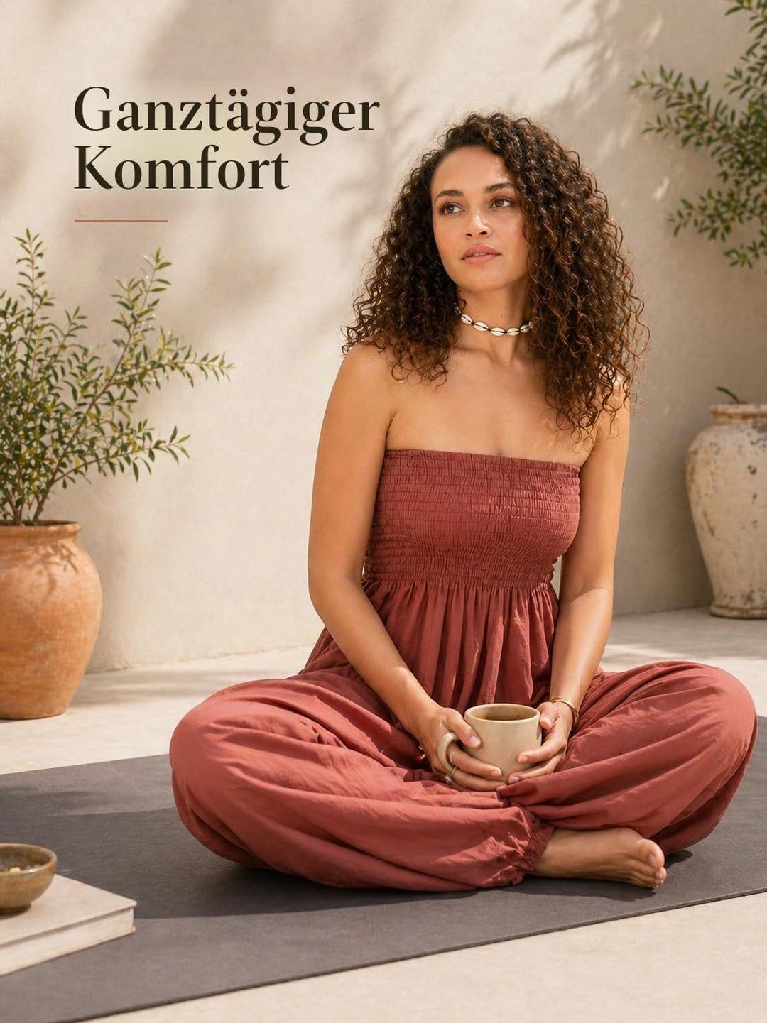 likemary Jumpsuit Damen Sommer – 2-in-1 Baumwoll Einteiler & Haremshose mit Taschen – Luftige Boho P
