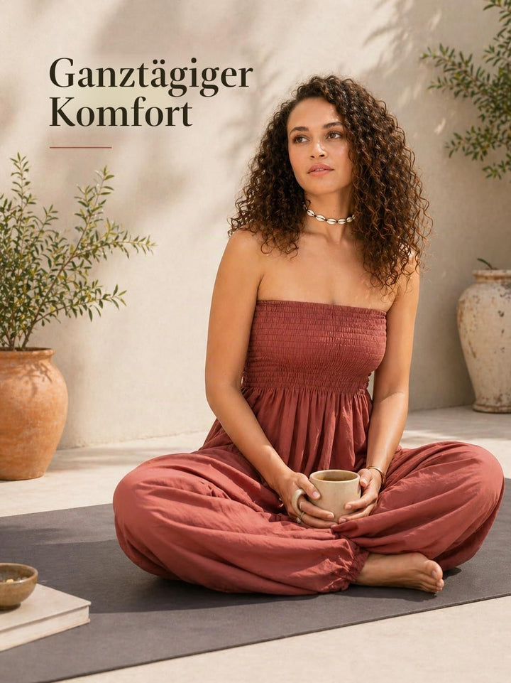 likemary Jumpsuit Damen Sommer – 2-in-1 Baumwoll Einteiler & Haremshose mit Taschen – Luftige Boho P