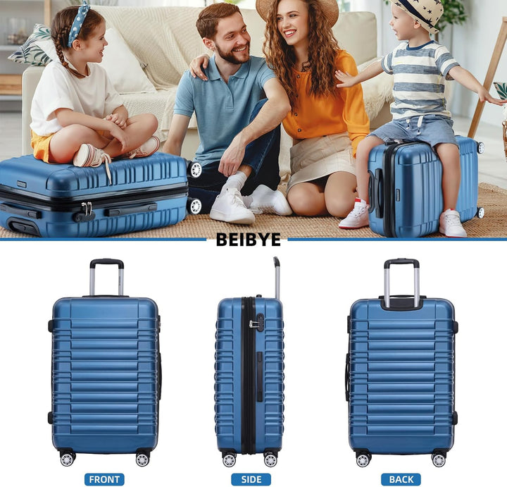 BEIBYE 2088 Zwillingsrollen Reisekoffer Koffer Trolleys Hartschale M-L-XL-Set in 13 Farben (Blau, L)