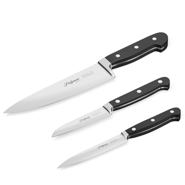 Hoffmann Küchenmesser Set 3-teilig – Made in Solingen Messer mit Chefmesser 21 cm, Gemüsemesser und