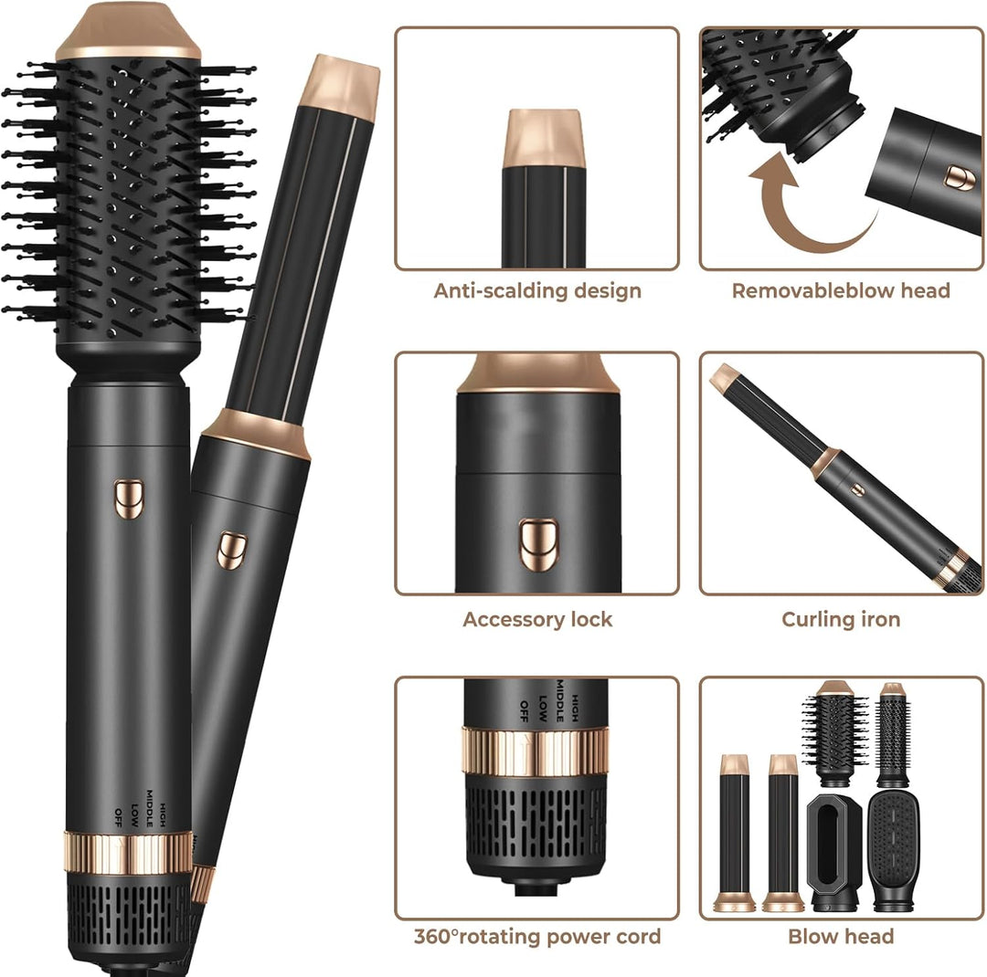UKLISS Hairstyler 6 in 1 Air Styler Set- für Locken, Volumen, Glätten und Trocknen- 1000W Föhnbürste