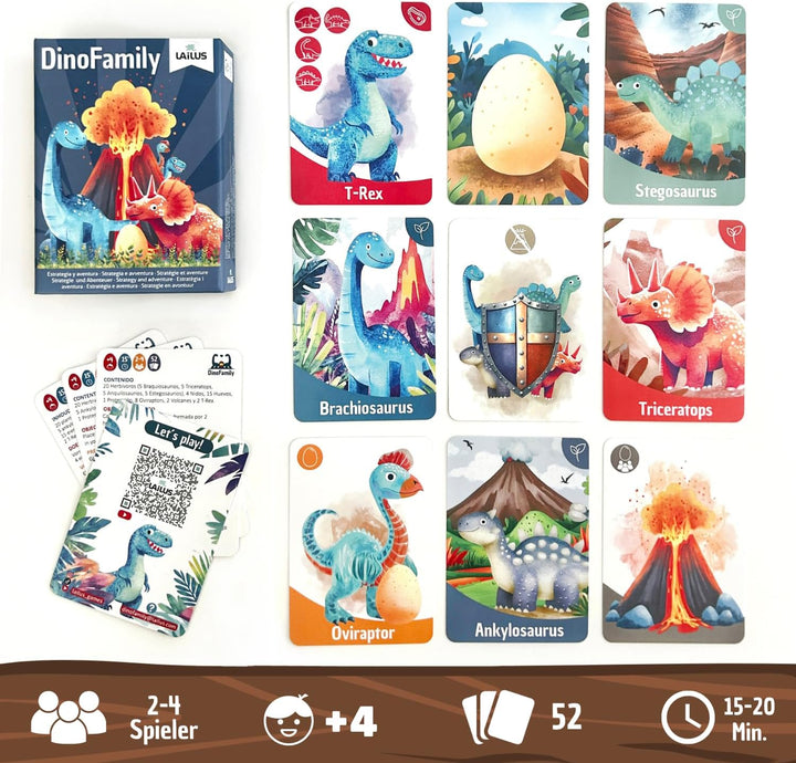 DinoFamily Dinosaurier-Kartenspiel – Pädagogisches Strategiespiel für Kinder ab 4 Jahren – Familiens