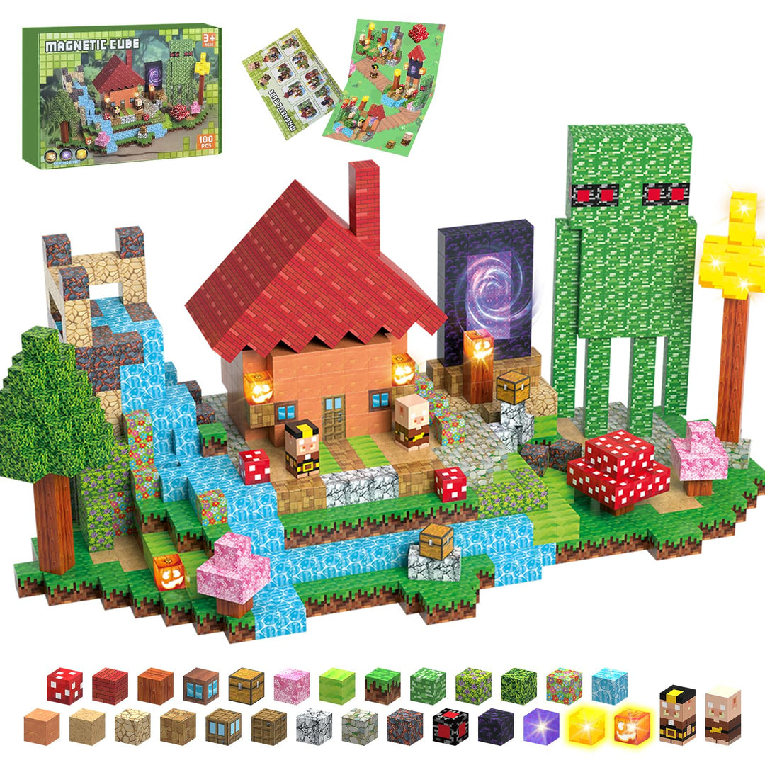 Magnetische Bausteine 100 Stück 2,5CM Light Up Magnetblöcke Bauspielzeug für Jungen Mädchen 4 5 6 7