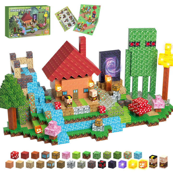 Magnetische Bausteine 100 Stück 2,5CM Light Up Magnetblöcke Bauspielzeug für Jungen Mädchen 4 5 6 7