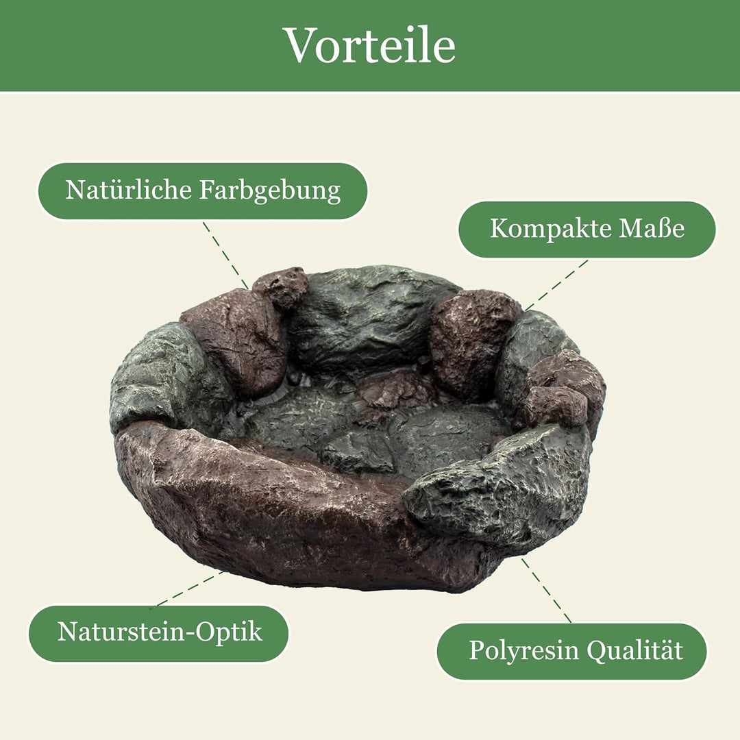 Vogelbad Garten 35cm, Vogeltränke Stein, Wassertränke für Vögel, Vogelbrunnen, Vogel-Badewanne, Voge