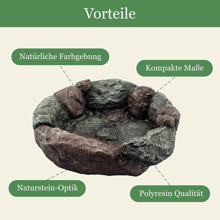 Vogelbad Garten 35cm, Vogeltränke Stein, Wassertränke für Vögel, Vogelbrunnen, Vogel-Badewanne, Voge