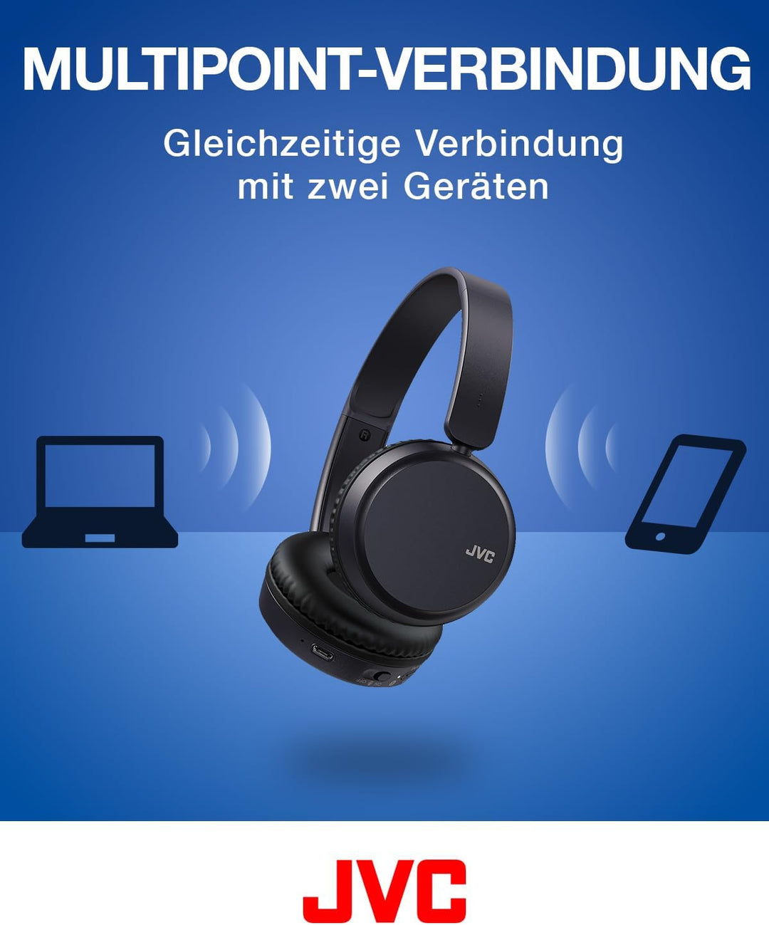 JVC HA-Z37W-A - Bluetooth On-Ear-Kopfhörer, Tiefbass, 3 Klangmodi (Bass/Klar/Normal), 35 Stunden Akk